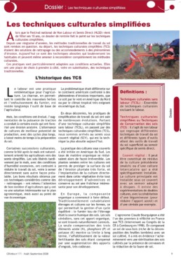 Première page Dossier TCS CR Infos 171 pour les 10 ans du festival du non labour et semis direct